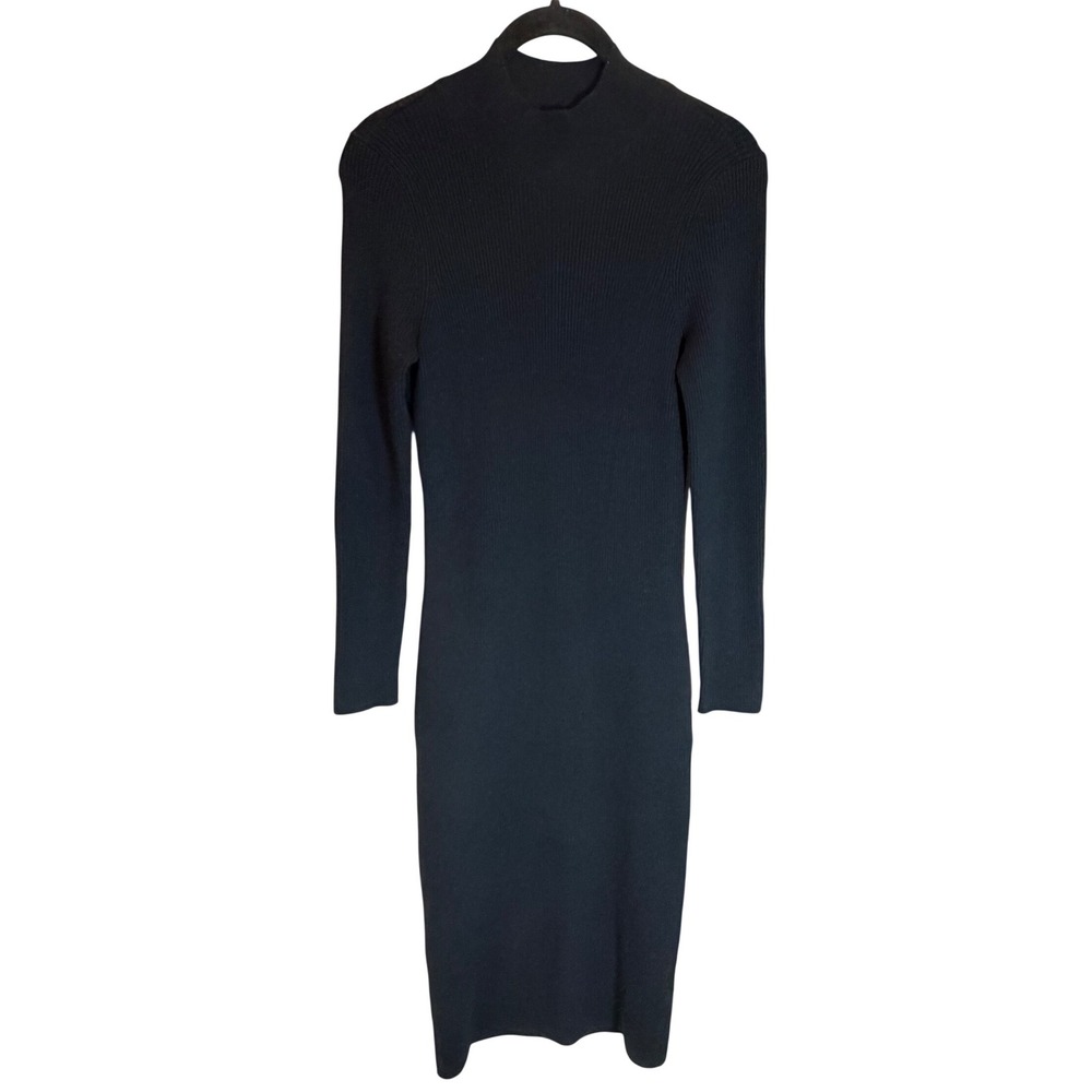 Abercrombie & Fitch Black Ribbed Mock Neck Open Back Midi Dress Medium